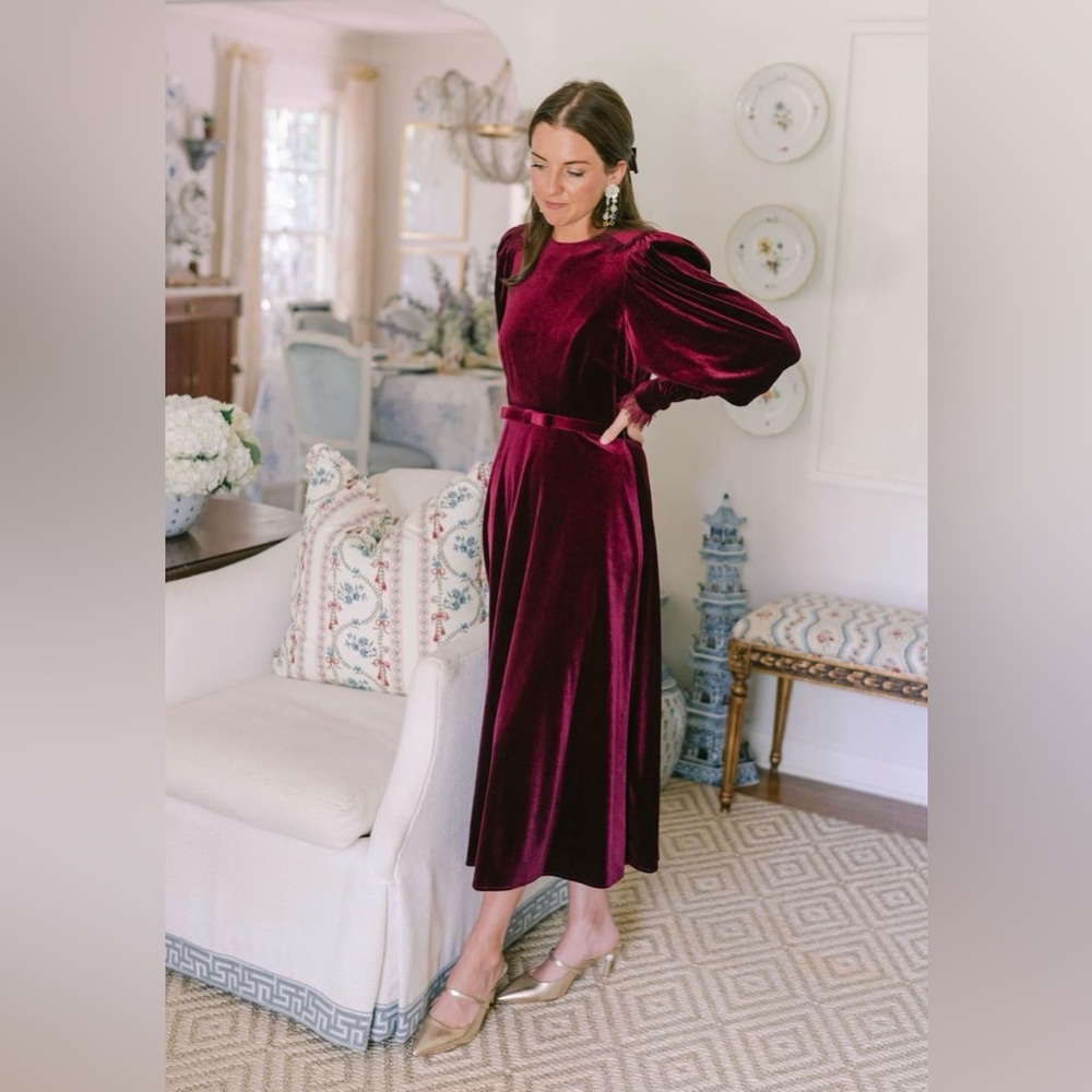 Antonio Melani x Nicola Bathie Helen Stretch Velvet Jewel Neck Midi Dress